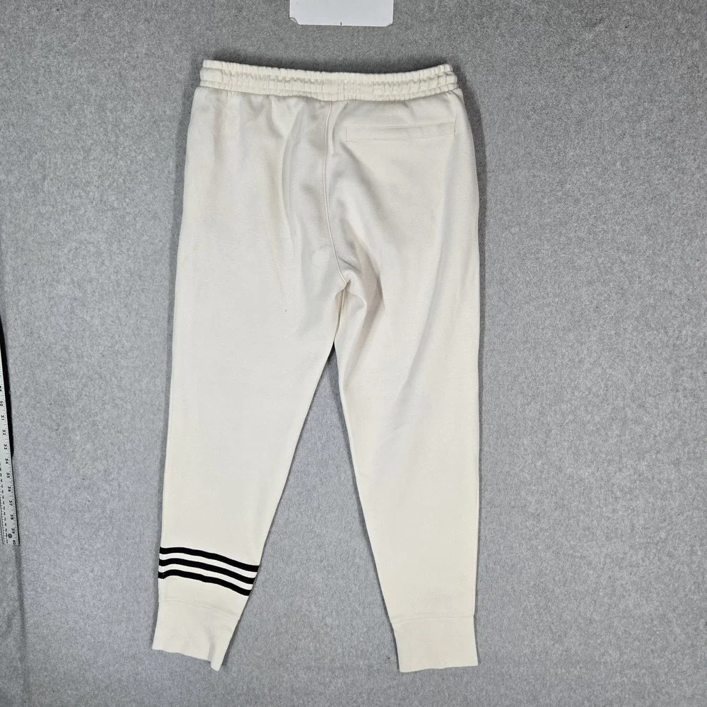 Adidas Men Activewear Pants M Cream Sweatpants Trefoil Logo Stripe READ